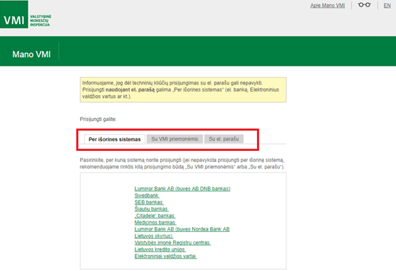 Prisijungimo būdų pasirinkimas