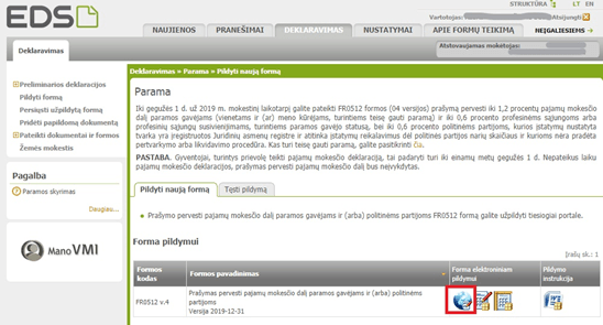 Elektroninio pildymo pasirinkimas