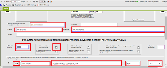 Užpildytos formos pavyzdys
